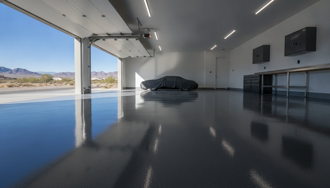 Polyurea garage floor coating installation in Nevada